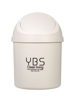 Plastic Desktop Trash Can With Flip Lid Beige 16.5x14x14cm