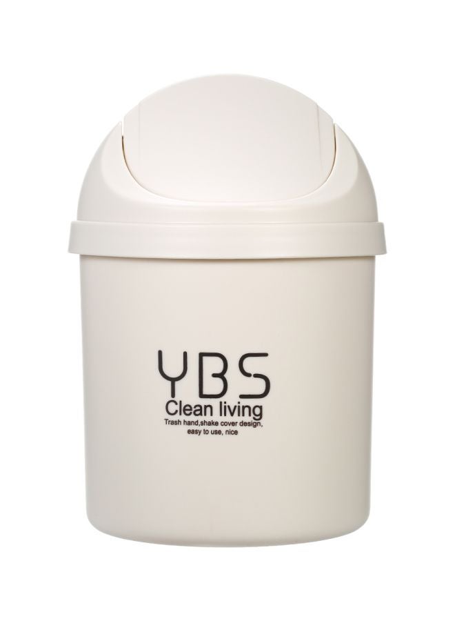 YBS - Plastic Desktop Trash Can With Flip Lid Beige 16.5x14x14cm - Image 1
