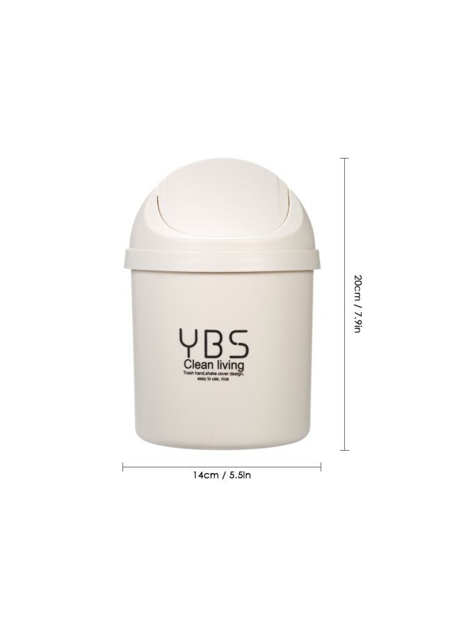 YBS - Plastic Desktop Trash Can With Flip Lid Beige 16.5x14x14cm - Image 1