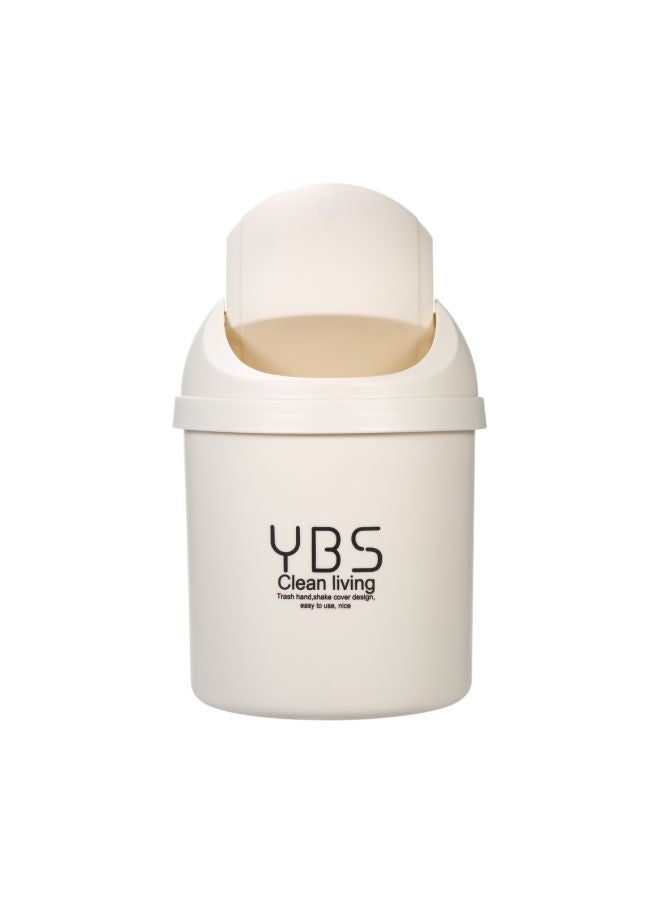 YBS - Plastic Desktop Trash Can With Flip Lid Beige 16.5x14x14cm - Image 1