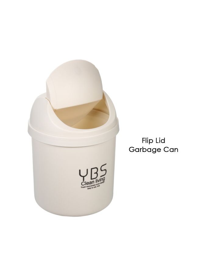 YBS - Plastic Desktop Trash Can With Flip Lid Beige 16.5x14x14cm - Image 1