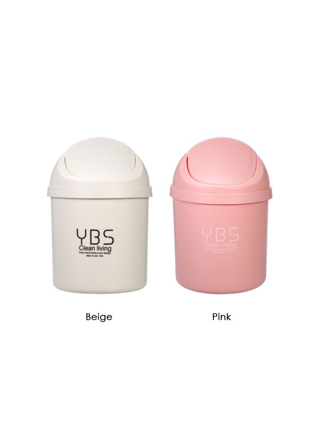 YBS - Plastic Desktop Trash Can With Flip Lid Beige 16.5x14x14cm - Image 1