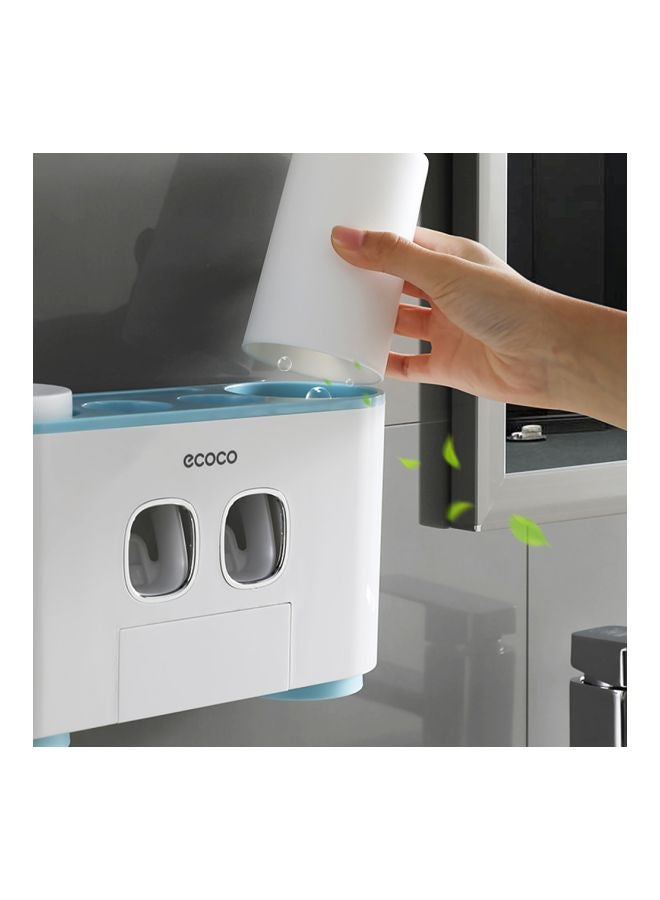 ecoco Wall-Mounted Toothbrush Holder With Toothpaste Dispenser White/Blue  - Image 4
