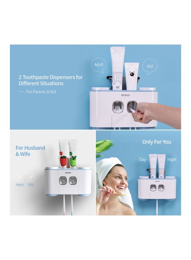 ecoco Wall-Mounted Toothbrush Holder With Toothpaste Dispenser White/Blue  - Image 3