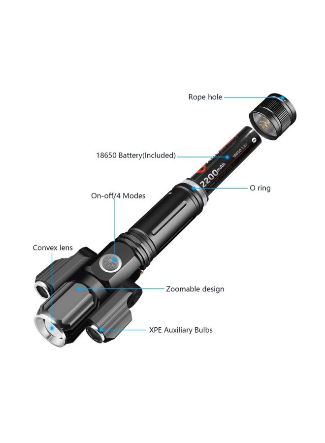 3-In-1 Rechargeable LED Flashlight Black 18.5x12x4.5cm - Image 3