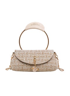 Plaid Pattern Ring Shape Handle Clutch Bag White
