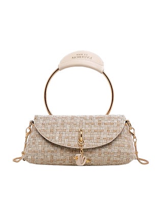 Plaid Pattern Ring Shape Handle Clutch Bag White - v1572872616/N30138870A_1