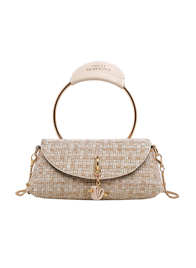 Generic - Plaid Pattern Ring Shape Handle Clutch Bag White - Image 1