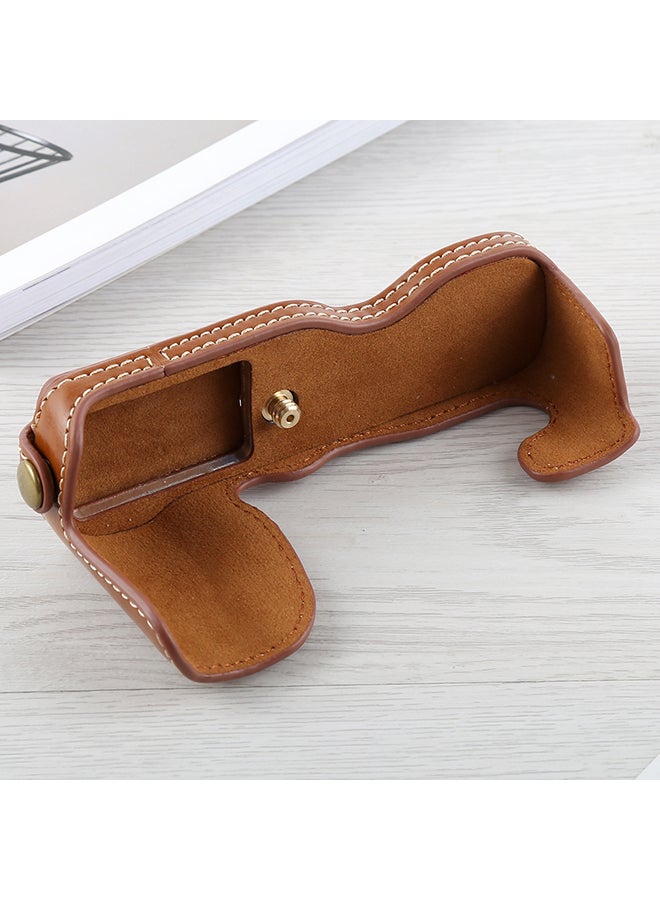 PU Leather Camera Half Case Base For FUJIFILM X-A5 / X-A20 Brown  - Image 3