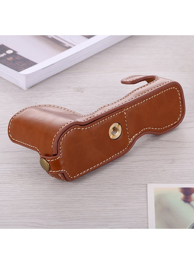 PU Leather Camera Half Case Base For FUJIFILM X-A5 / X-A20 Brown  - Image 4