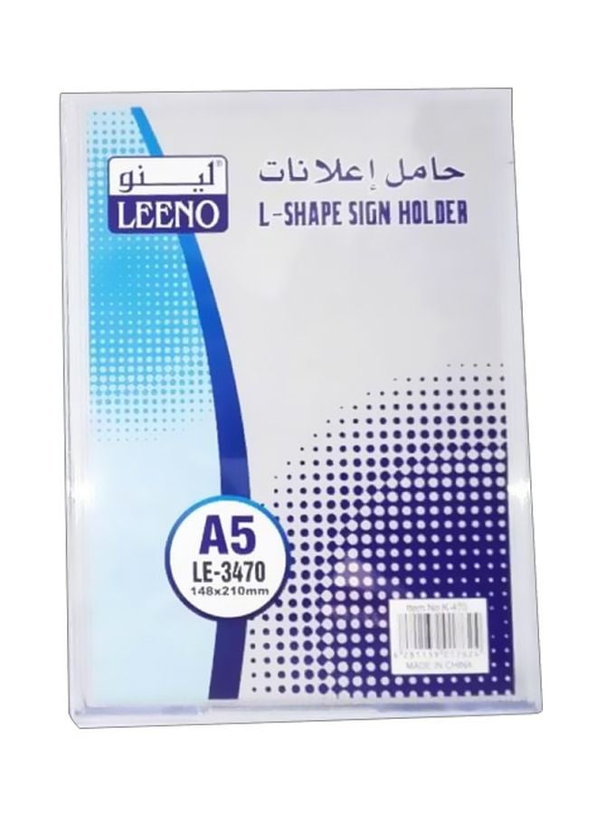 LEENO A5 L- Shape Sign Holder Clear
