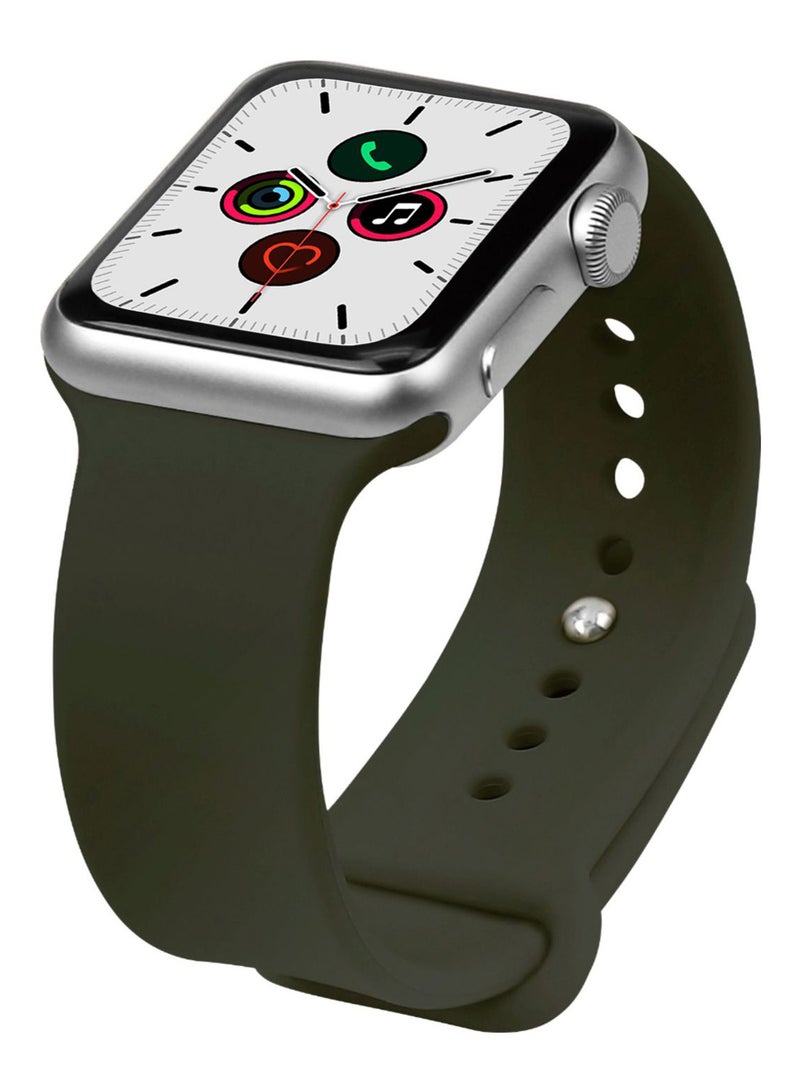 Perfii - Solid Silicone Replacement Band For Apple Watch Series 5/4/3/2/1 Dark Olive - Image 1