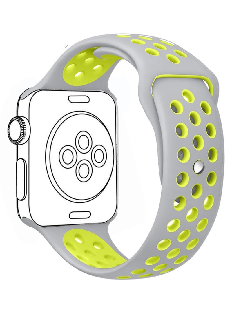 Perfii - Dot Replacement Band For Apple Watch Series 5/4/3/2/1 Silver/Neon - Image 1