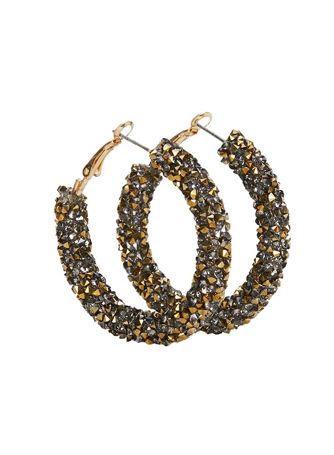 PARFOIS Medium Rhinestone Decor Hoop Earrings