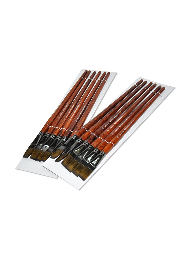 آرتمايت مجموعة فرش بتصميم مسطح وبمقابض خشبية طويلة مكونة من 12 قطعة بني