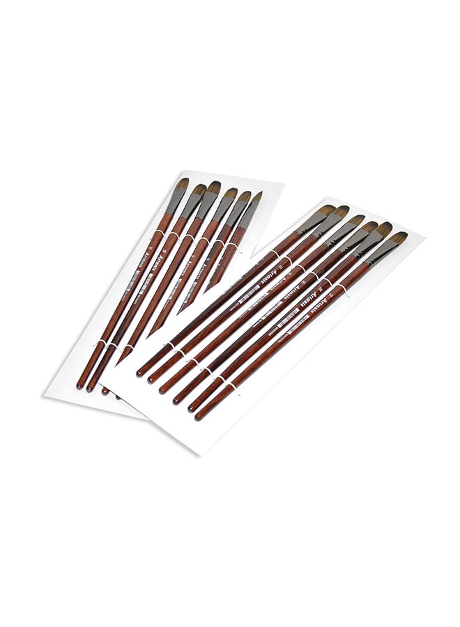 آرتمايت مجموعة فرش على شكل شجرة البندق بمقبض طويل مصنوع من الخشب مكونة من 12 قطعة بني