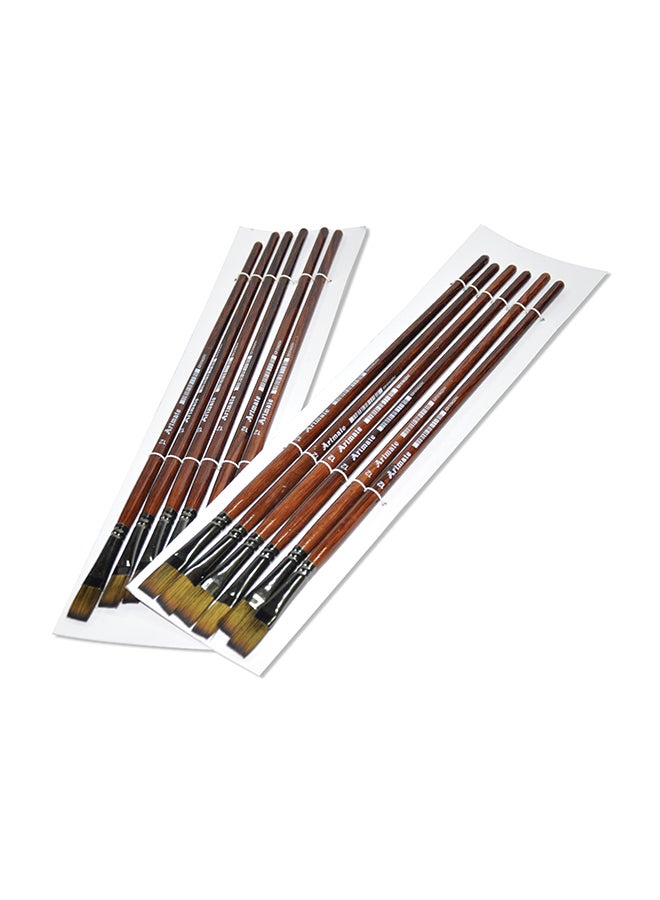 آرتمايت مجموعة فرش بتصميم مسطح وبمقابض خشبية طويلة مكونة من 12 قطعة بني