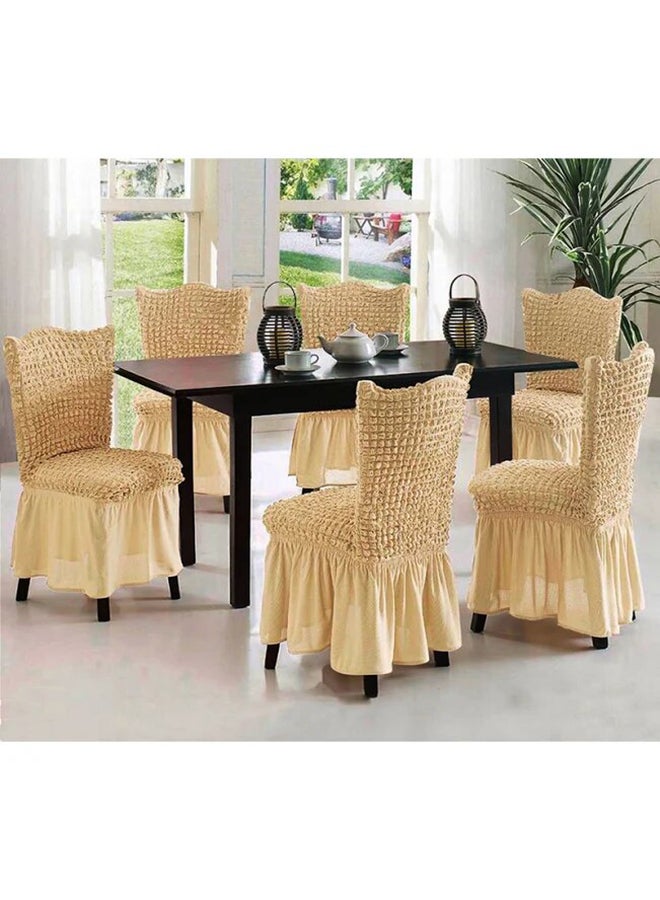 Fabienne - 6-Piece Turkish Cotton Stretchable Chair Covers Set Light Beige 100x50centimeter - Image 1