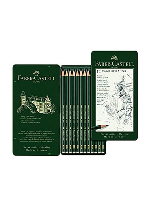 12-Piece 9000 Graphite 8B - 2H Sketch Pencil Set Grey