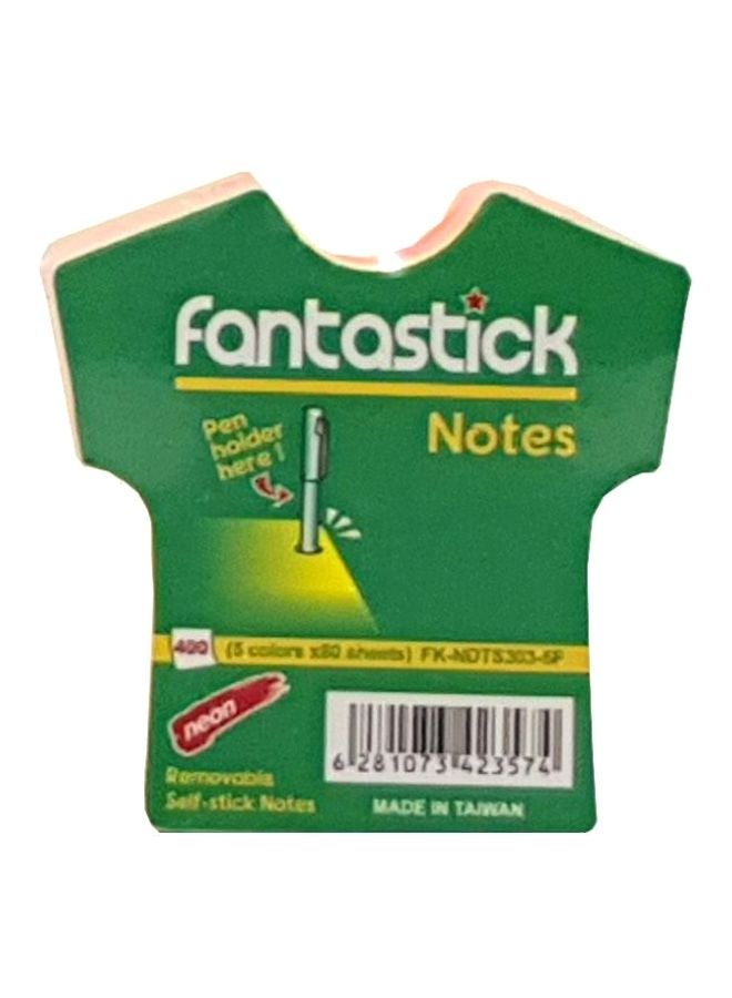 Fantastick 400-Sheet T-Shirt Shaped Self Sticky Note Set Multicolour 