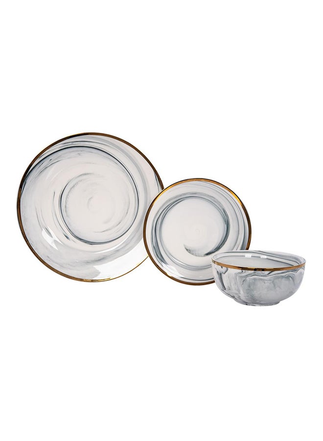 La Mesa 18 Piece Dinner Set Serve 6 Grey Marble With Grey Marble With Gold Rim 18cm 