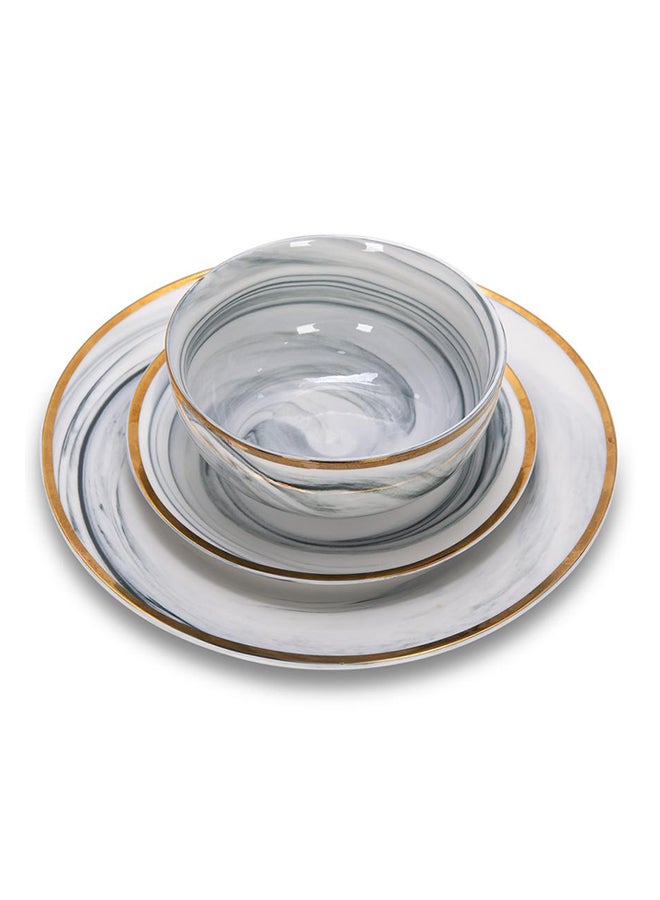 La Mesa 18 Piece Dinner Set Serve 6 Grey Marble With Grey Marble With Gold Rim 18cm  - Image 2