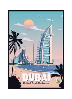 Dubai Vintage Poster With Frame Blue/Black/White 40x50centimeter