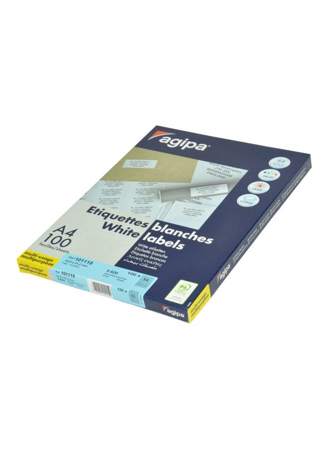 Agipa 100-Sheet A4 Multipurpose Label White 