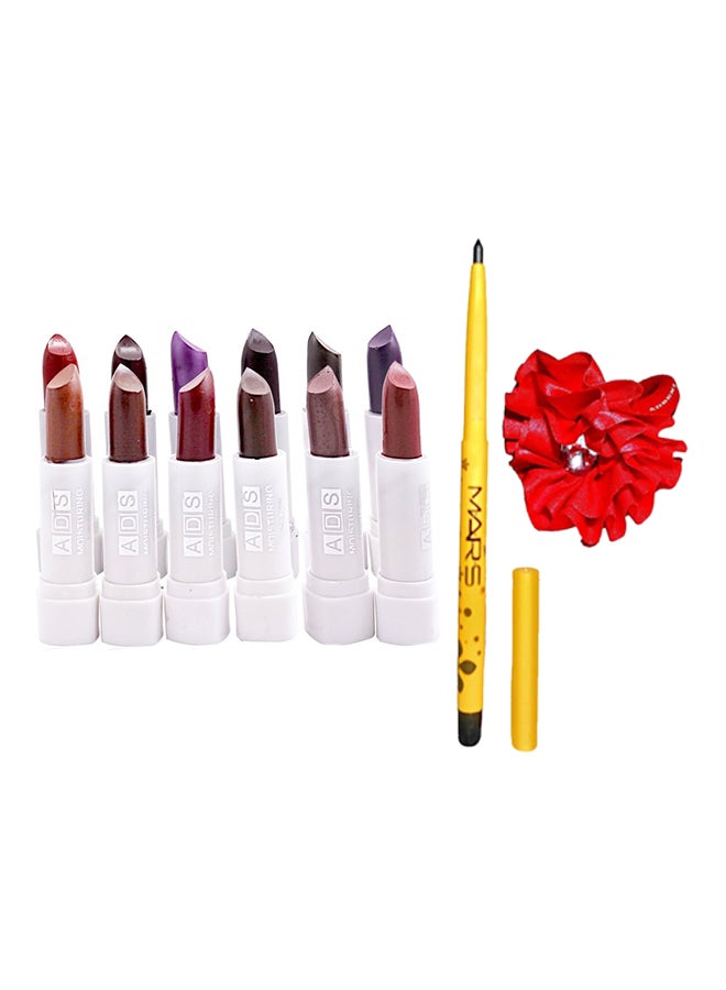 adbeni Set Of 12 Waterproof Lipstick With Liner And Rubber Band Multicolour - Image 1