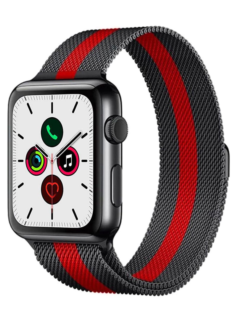 Perfii - Stainless Steel Replacement Band For Apple iWatch Series 5/4/3/2/1 Black/Red - Image 1