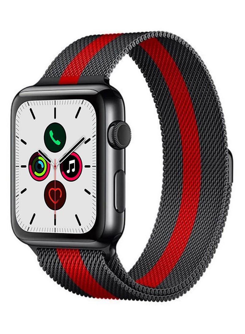 Perfii - Stainless Steel Replacement Band For Apple iWatch Series 5/4/3/2/1 Black/Red - Image 1