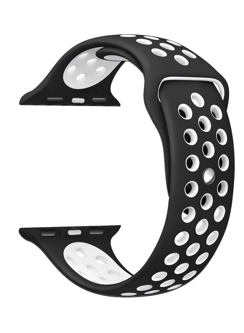 Perfii - Silicon Replacement Band For Apple iWatch Series 5/4/3/2/1 Black/White - Image 1