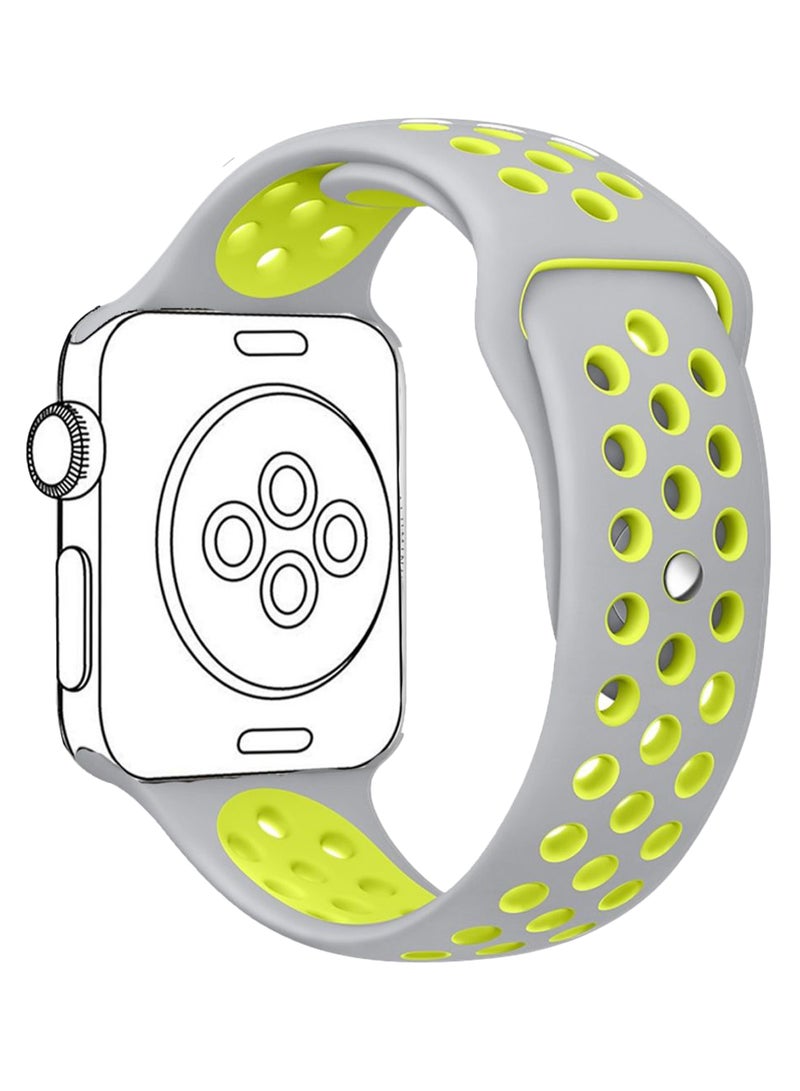Perfii - Dot Pattern Replacement Band For Apple iWatch Series 5/4/3/2/1 38-40mm Silver Volt/Green - Image 1