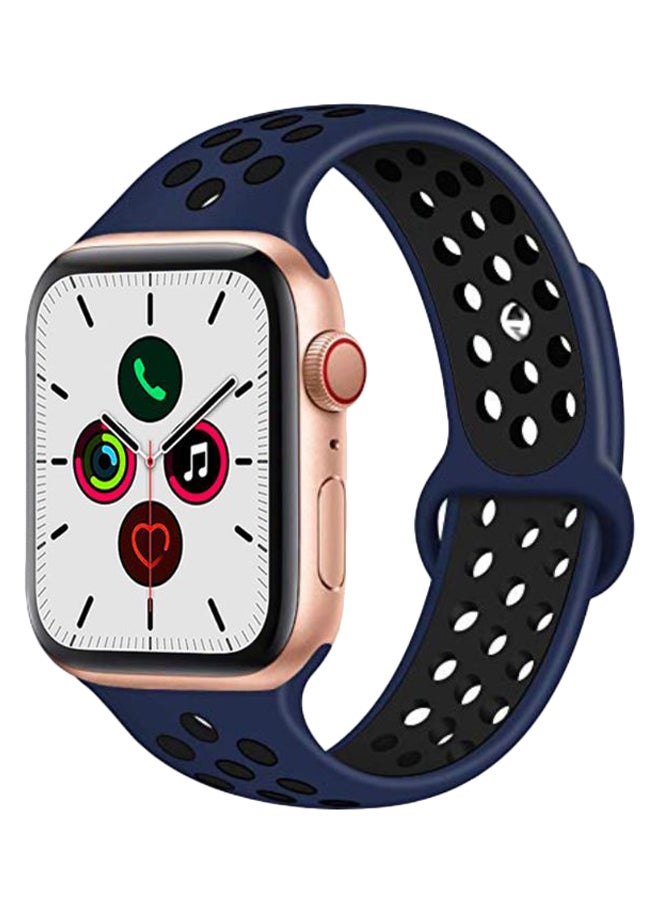 Perfii - Silicone Replacement Band For Apple iWatch Series 5/4/3/2/1 Midnight Blue/Black - Image 1