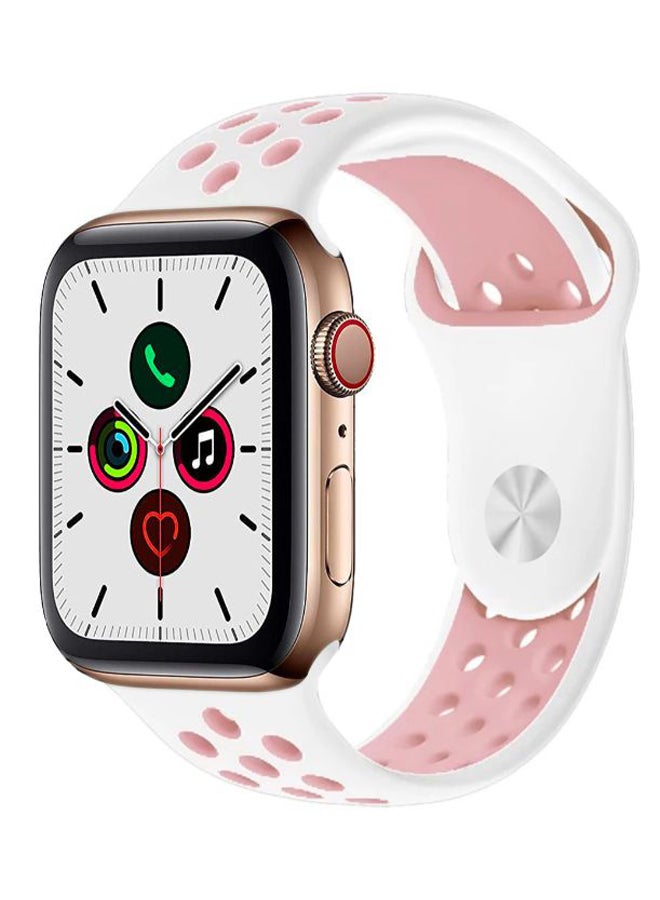 Perfii - Silicone Replacement Band For Apple iWatch Series 5/4/3/2/1 White/Light Pink - Image 1
