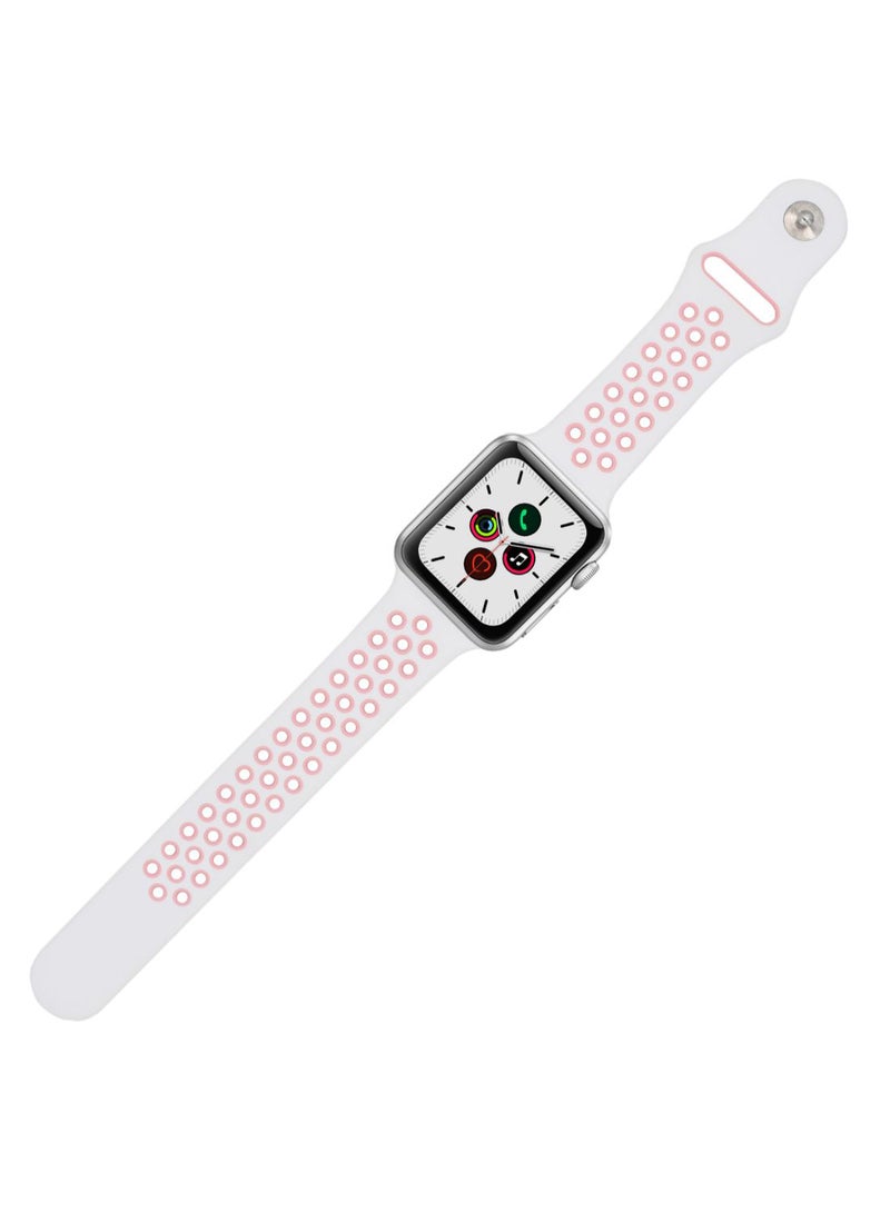 Perfii - Silicone Replacement Band For Apple iWatch Series 5/4/3/2/1 White/Light Pink - Image 1