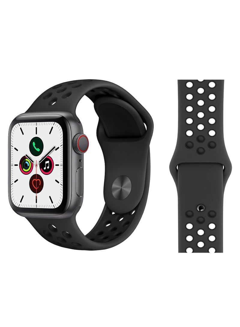 Perfii - Dot Pattern Silicone Replacement Band For Apple iWatch Series 5/4/3/2/1 38-40mm Obsidian Black - Image 1