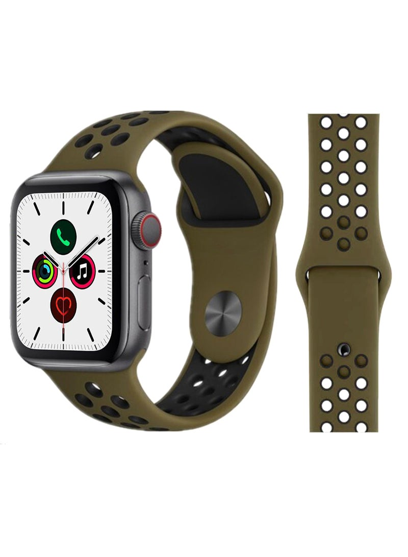 Perfii - Dot Pattern Replacement Band For Apple iWatch Series 5/4/3/2/1 38-40mm Army Green/Black - Image 1