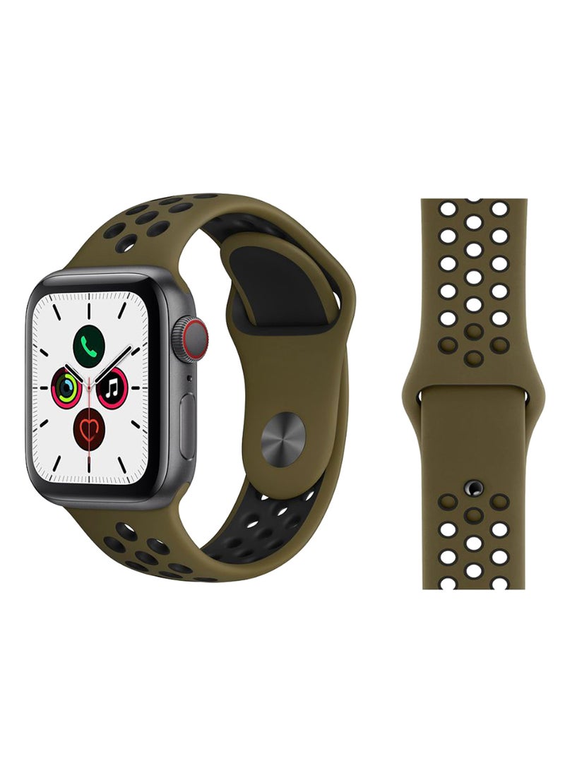 Perfii - Dot Pattern Replacement Band For Apple iWatch Series 5/4/3/2/1 38-40mm Olive Flak/Black - Image 1