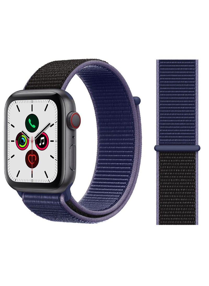 Perfii - Nylon Replacement Band For Apple iWatch Series 5/4/3/2/1 Midnight Blue/Black - Image 1