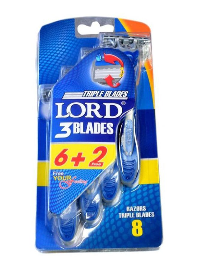Lord 8-Piece Fresh 3 Blades Disposable Razor Set Blue/Grey 