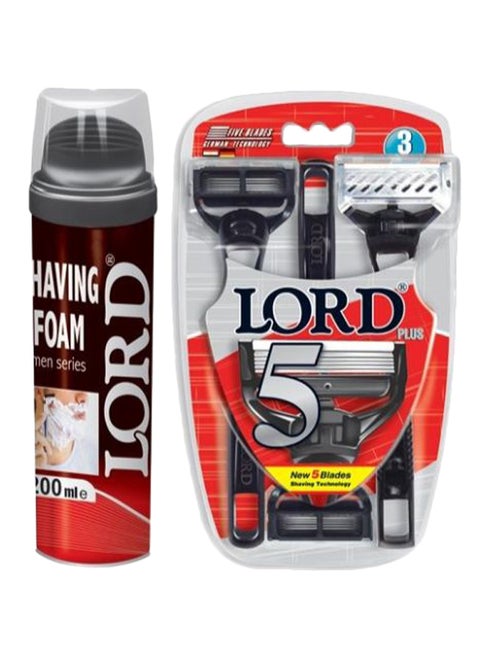 3-Piece 5 Blade Razor Set With Shaving Foam Multicolour