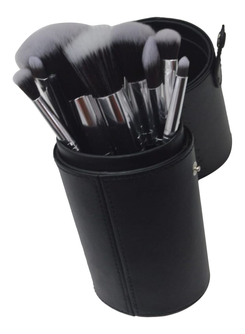 مجموعة من 12 فرشاة مكياج أسود/فضي - Image 1