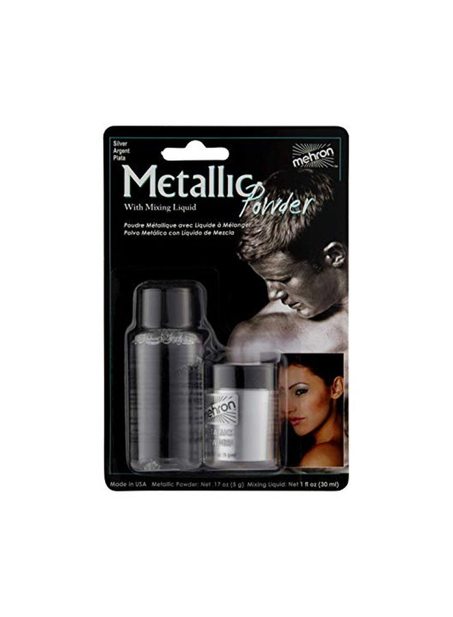 ميهرون بودرة ميتاليك مع زيت سائل للمزج فضي - Image 2