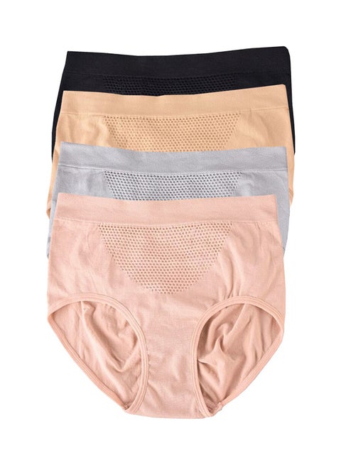 4-Piece Solid Pattern Comfy Brief Set Multicolour