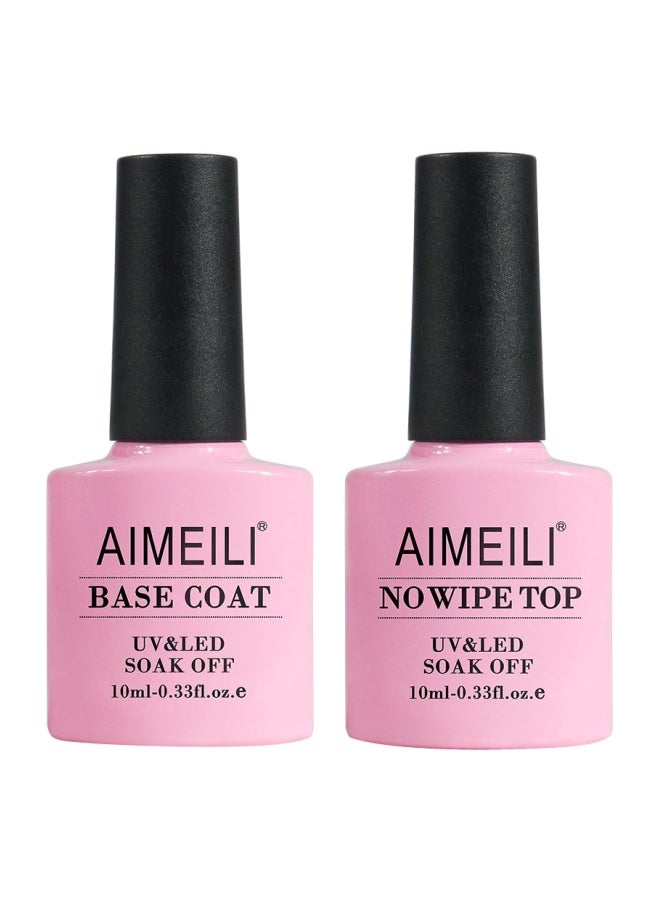 AIMEILI Gel Nail Polish No Wipe Top With Base Coat Set Clear  - Image 1