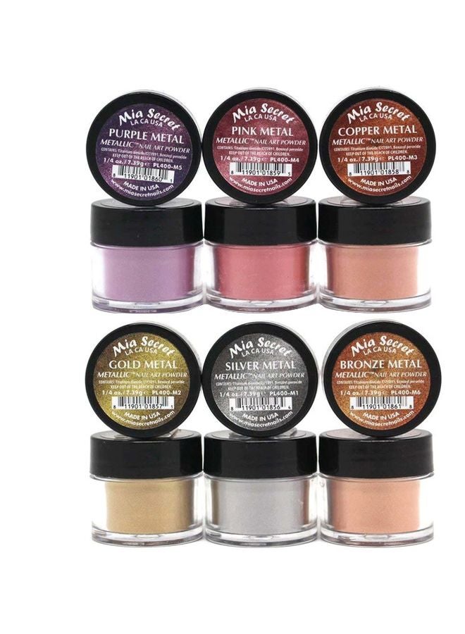 MIA SECRET Pack Of 6 Metallic Nail Acrylic Powder Multicolour  - Image 1