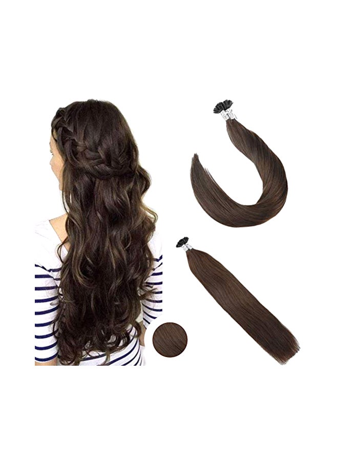 Ugeat 2-Piece Hot Fusion Human Hair Extensions Set Dark Brown 16inch 