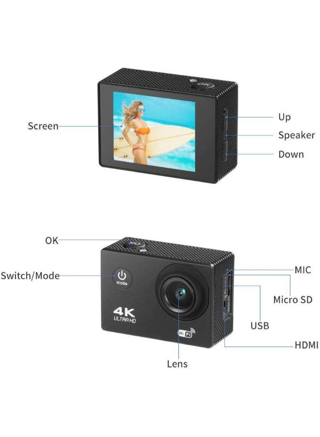 ماركة غير محددة - كاميرا أكشن للتصوير تحت الماء بدقة 4K ومزودة بخاصية الواي فاي مع ملحقات تثبيت - Image 1
