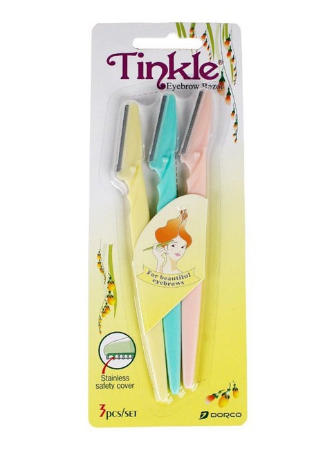 3-Piece Eyebrow Razor Set Pink/Yellow/Blue
